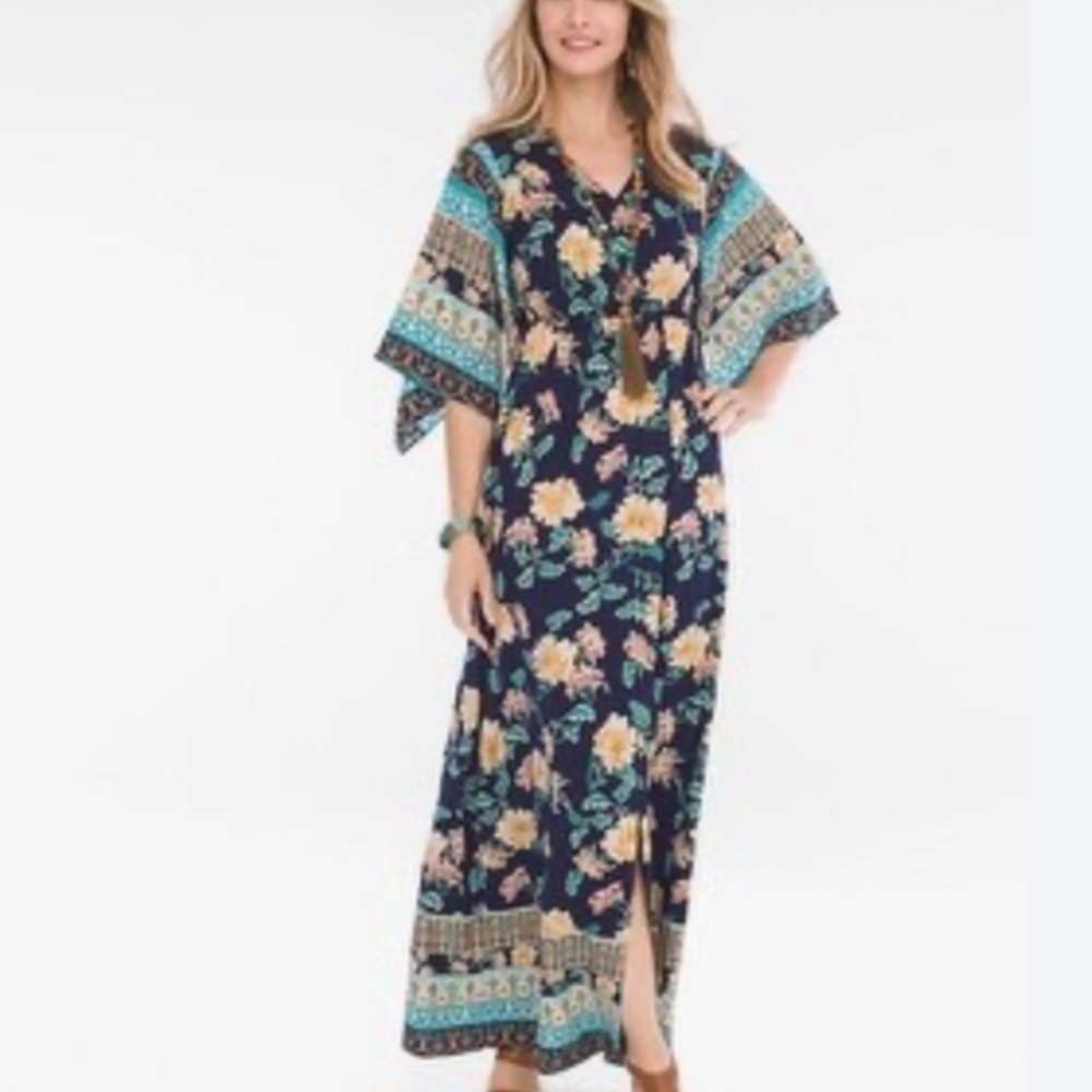 Chico’s Floral Maxi Dress with Blue and Green Accents